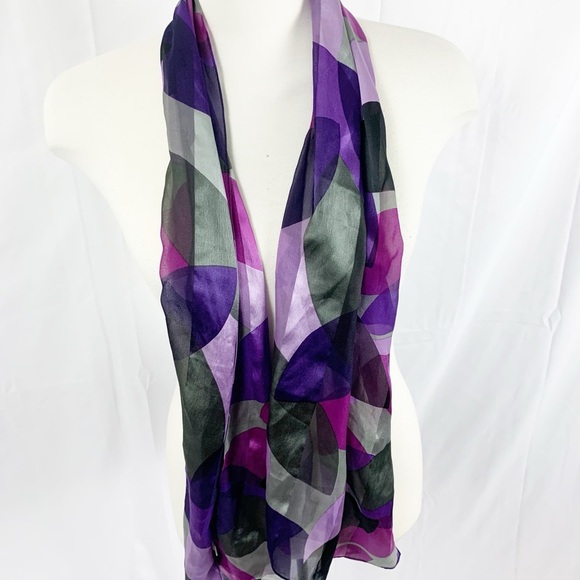 💜Tanjay Abstract Purple&Grey Sheer Chiffon Scarf~Geometric Print, Lightweight💜 - Picture 2 of 6